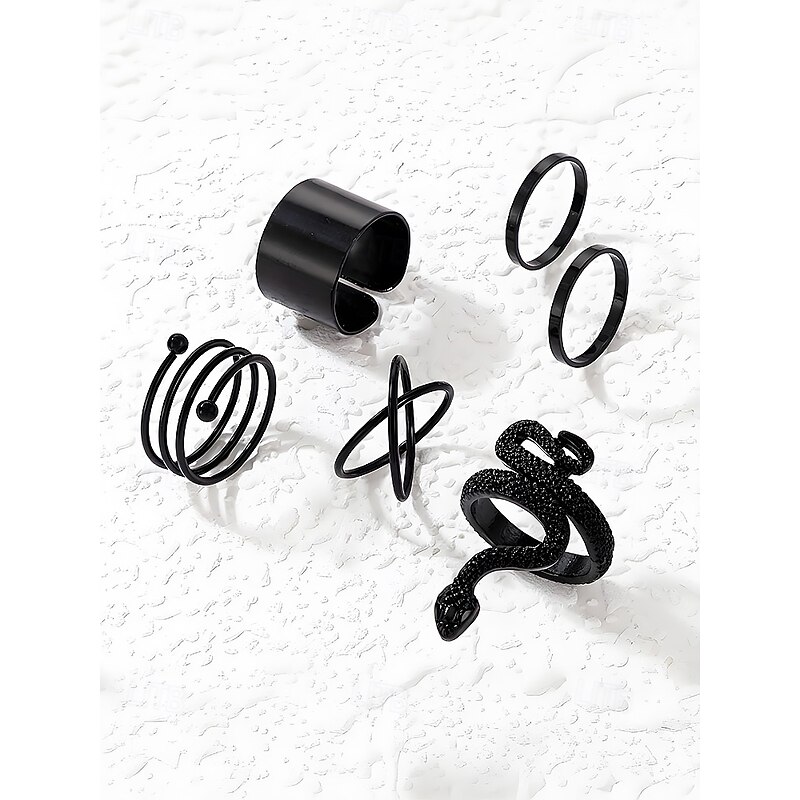 Women's Halloween Gothic Snake Ring Set – Black Alloy Adjustable Punk Jewelry for Costume Party and Cosplay3