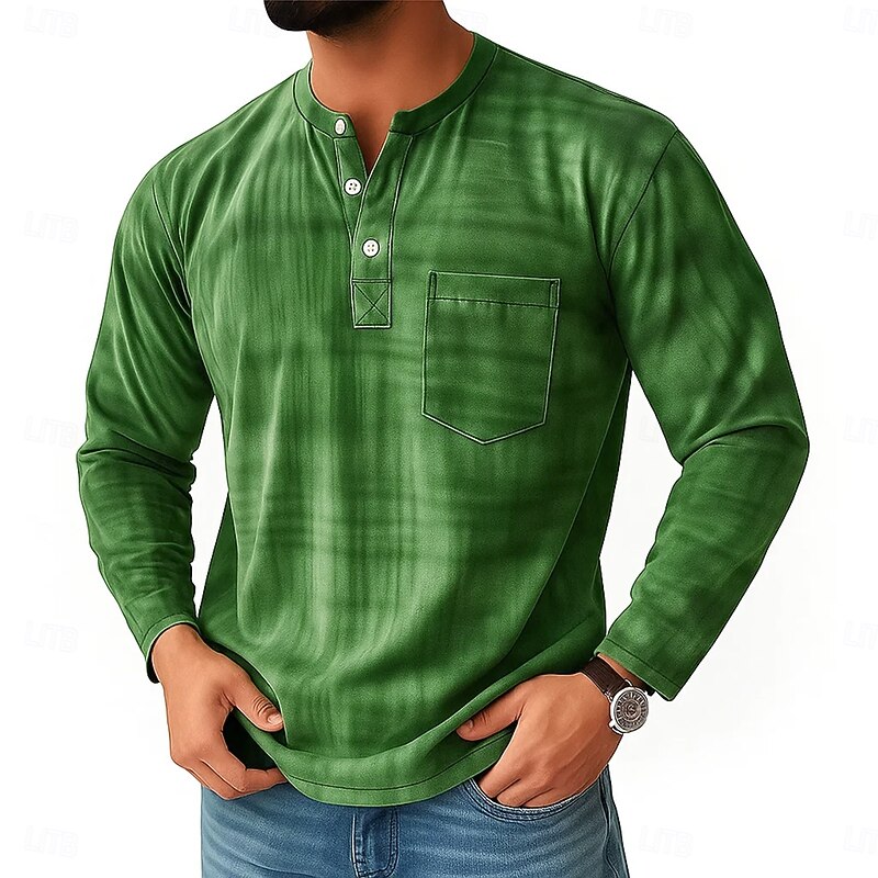 Men's Vintage Henley Shirt T shirt Tee Long Sleeve Retro Vintage Casual Casual Spring Fall All Seasons Red Blue Purple Brown Green Henley Henley T-Shirt4