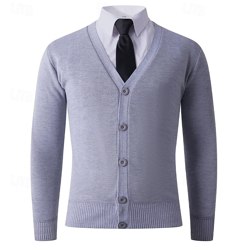Men's Sweater Cardigan Sweater Ribbed Knit Regular Tops Knitted Plain V Neck Vacation Fashion Formal Business Clothing Apparel Spring Autumn Black Brown M L XL