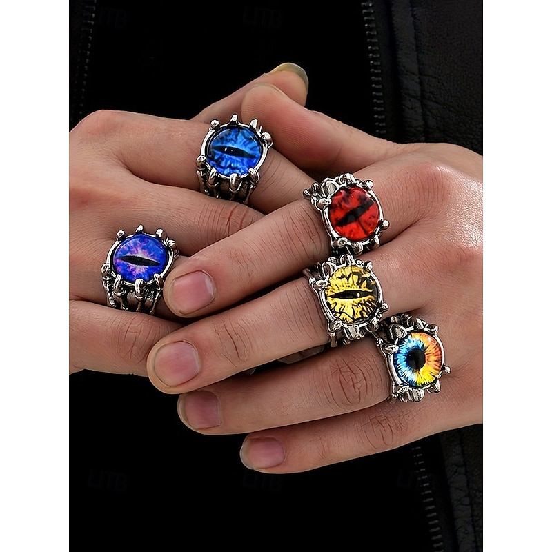 Men's Halloween Dragon Eye Alloy Ring, Gothic Punk Style Adjustable Monster Eye Jewelry for Cosplay, Parties and Festivals