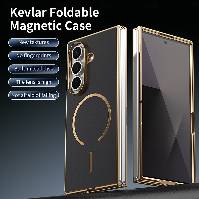 Phone Case For Samsung Galaxy Z Fold 7 Z Fold 6 Z Fold 5 Z Fold 4 Z Fold 3 Back Cover with Screen Protector Magnetic Support Wireless Charging Retro Plating PC PU Leather2