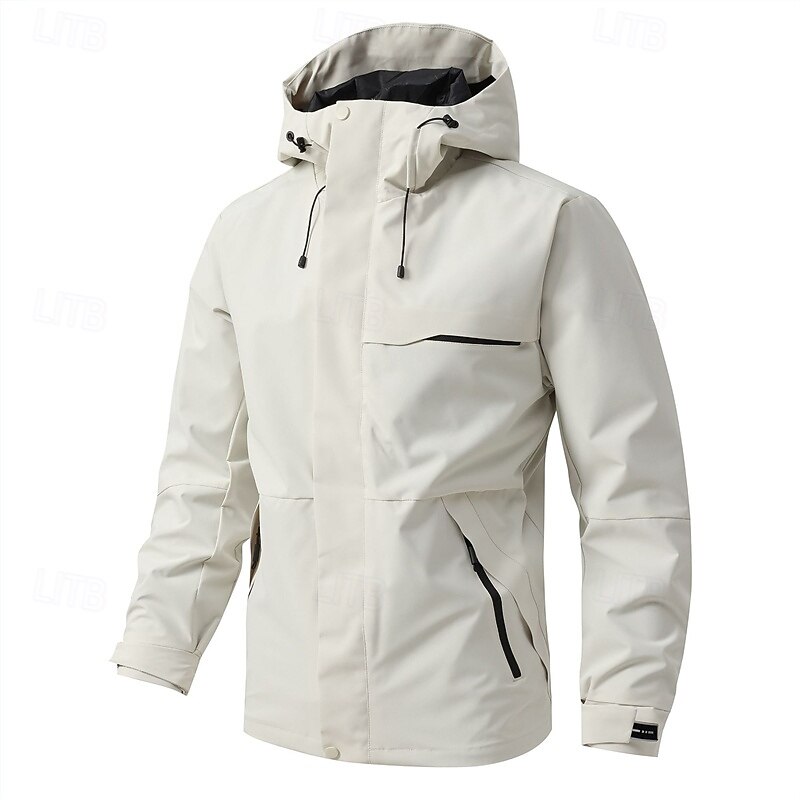 Men's Outdoor Jacket Raincoat Hiking Jacket Daily Hiking Windproof Rainproof Pocket Spring Fall Plain Fashion Classic Hooded Regular Black Red Orange Green Dark Blue Jacket4