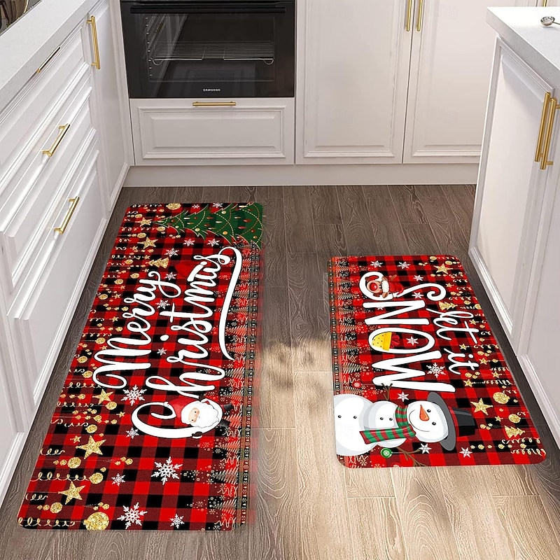 Christmas Kitchen Floor Mat, Home Absorbent Non-Slip Rug, Customizable Crystal Velvet Entrance Mat, Dropshipping Available - Main Image