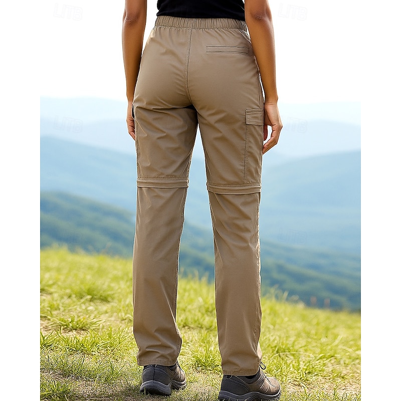 Women's Convertible Zip Off Pants Hiking Pants Trousers Waterproof pants Softshell Pants Outdoor Regular Fit Waterproof Windproof Bottoms Pocket Elastic Waist Black Army Green Camping / Hiking Running3