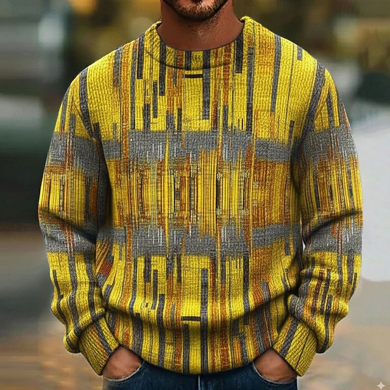 Men's Color Block Striped Pullover Sweater Jumper Knitwear Crewneck Casual Vacation Daily 3D Print Knitting Keep Warm Long Sleeve Fall Winter Yellow Blue Brown2