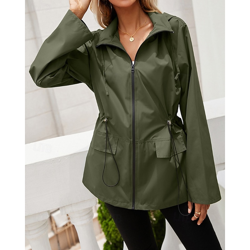 Women's Winter Coat Hoodie Jacket Warm Comfortable Zipper Pocket Casual Plain Vacation Daily Wear Going out Weekend Regular Hooded Regular Fit Long Sleeve Outerwear Black Light Grey Army Green Fall4