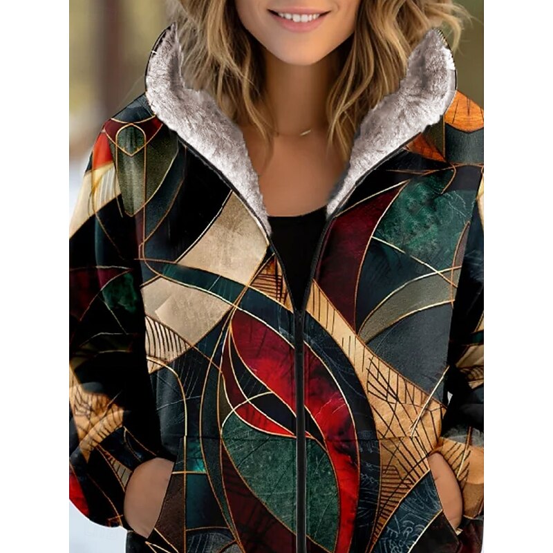 Women's Zip Up Hoodies Floral Graphic Geometric Fashion Casual Long Sleeve Hooded Regular Tops Street Dailywear Casual Zipper Pocket Print Green Spring Fall Winter2