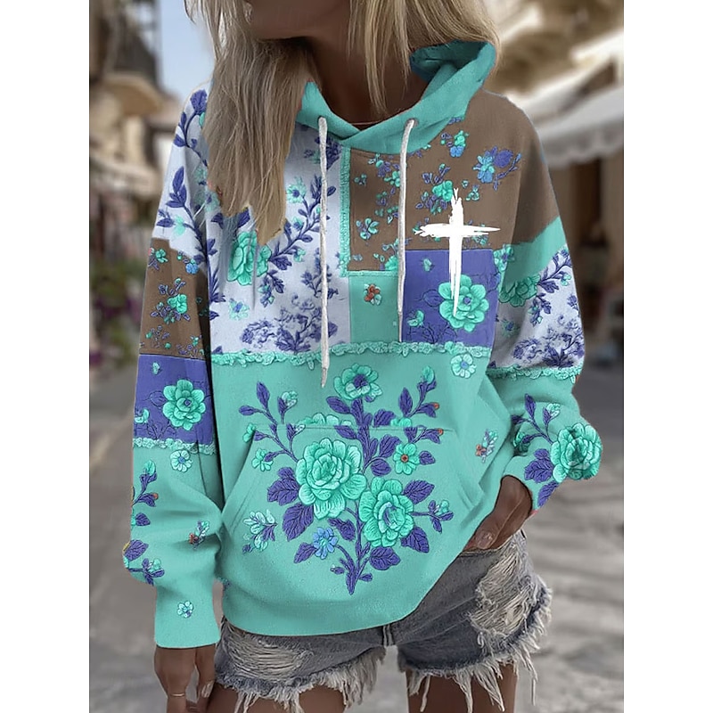 Women's Pullover Hoodie Sweatshirt Floral Graphic Casual Long Sleeve Hooded Regular Tops Party Evening Wear Street Dailywear Pink Blue Purple Green Spring Fall Winter2