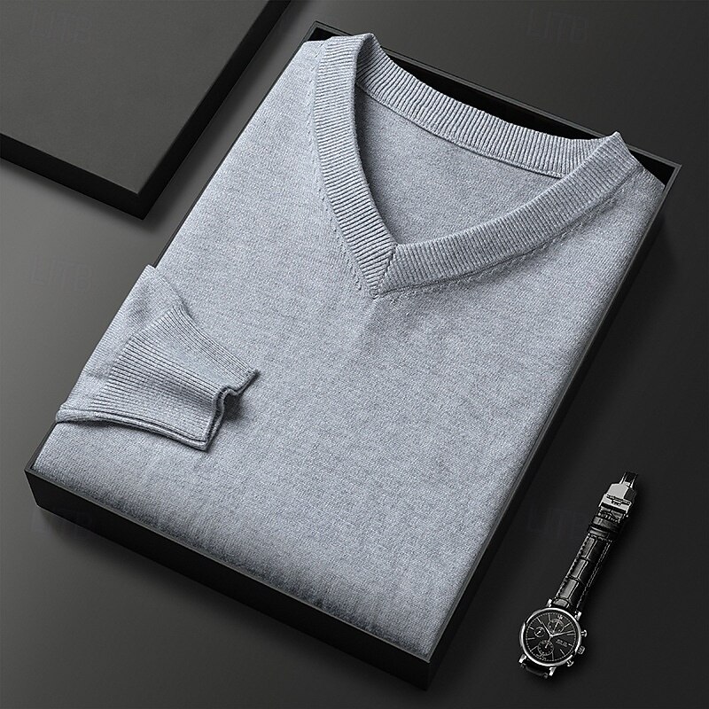 Men's Sweater Pullover Sweater Jumper Ribbed Knit Regular Tops Knitted Slim Fit Plain V Neck Knitwear Contemporary Casual Daily Wear Clothing Apparel Spring Fall Camel Black M L XL2