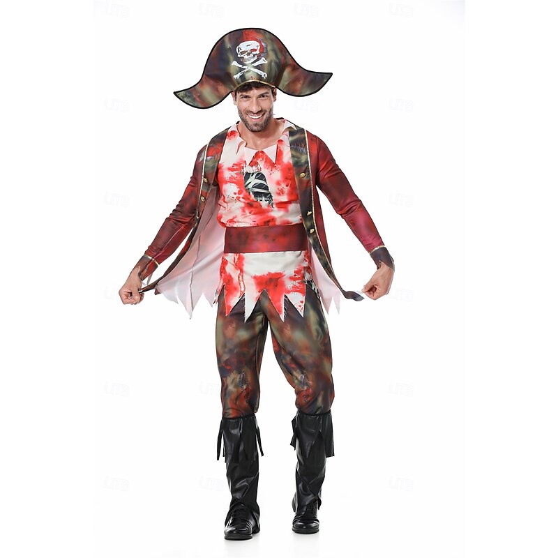 Zombie Pirate Halloween Outfits Fancy Costume Horror Scary Cosplay Adults' Men's Halloween Carnival Performance Party Easy Halloween Costumes Dress Up4
