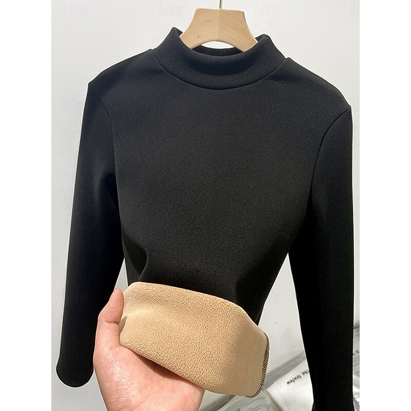 Women's Blouse Solid Color Stylish Basic Casual Long Sleeve Turtleneck Regular Tops Daily Black Yellow Brown Khaki Dark Gray Spring Fall Winter2