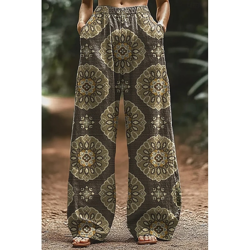 Women's Culottes Wide Leg Wide Leg Chinos Vacation Vintage Ethnic Style Full Length High Waist Floral Graphic Abstract Quick Dry Breathability Soft Inelastic Formal Outdoor Vacation Pink Red Purple3