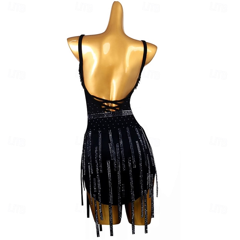 Women's Black Tassel Dance Wear Dance Dress Performance Wear2