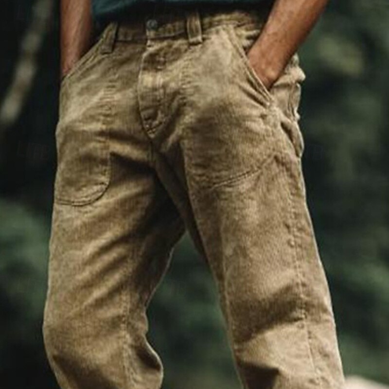 Men's Trousers Dress Pants Corduroy Pants Chinos Pocket Buttons Plain Comfort Formal Party Work Fashion Classic Style Khaki Micro-elastic2