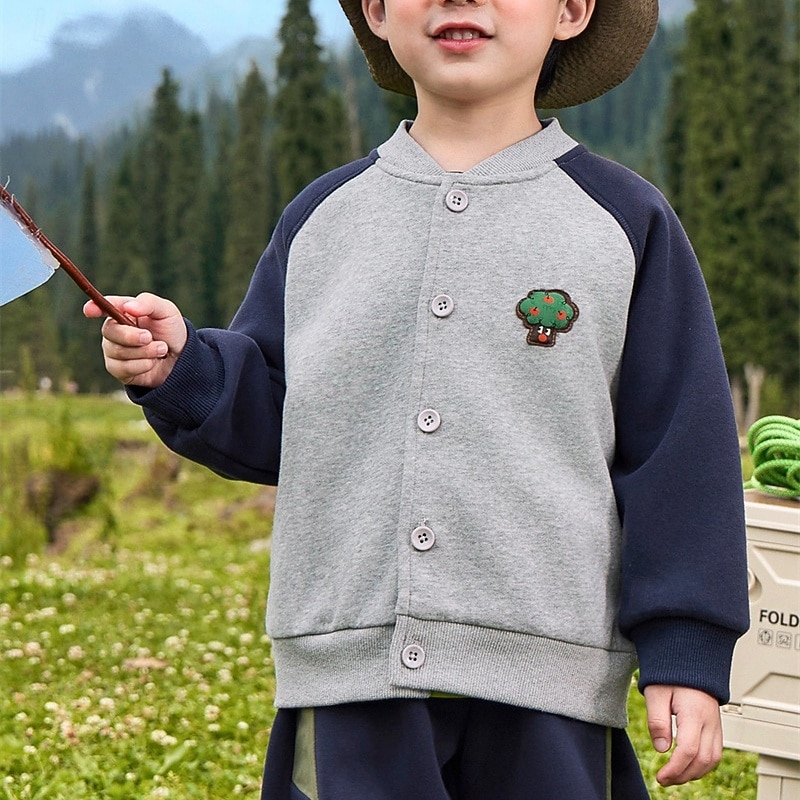 Kids Unisex Baseball Jackets Outerwear Color Block Long Sleeve Comfort Buttons Soft Coat Outdoor Cotton Fashion Daily Blue Spring Fall 4 years+