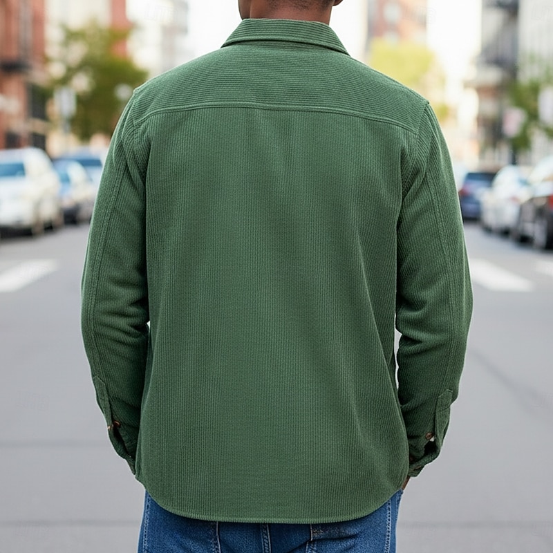 Men's Corduroy Shirt Pink Navy Blue Purple Green Gray Long Sleeve Turndown School Training Pocket Clothing Apparel Vintage Casual2