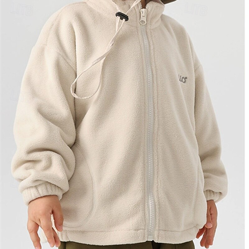 Kids Boys' Fleece Jacket Outdoor Jacket Coat Outerwear Solid Color Long Sleeve Zipper Pocket Comfort Keep Warm Soft Coat Outdoor Fashion Daily White Spring Fall 4 years+3