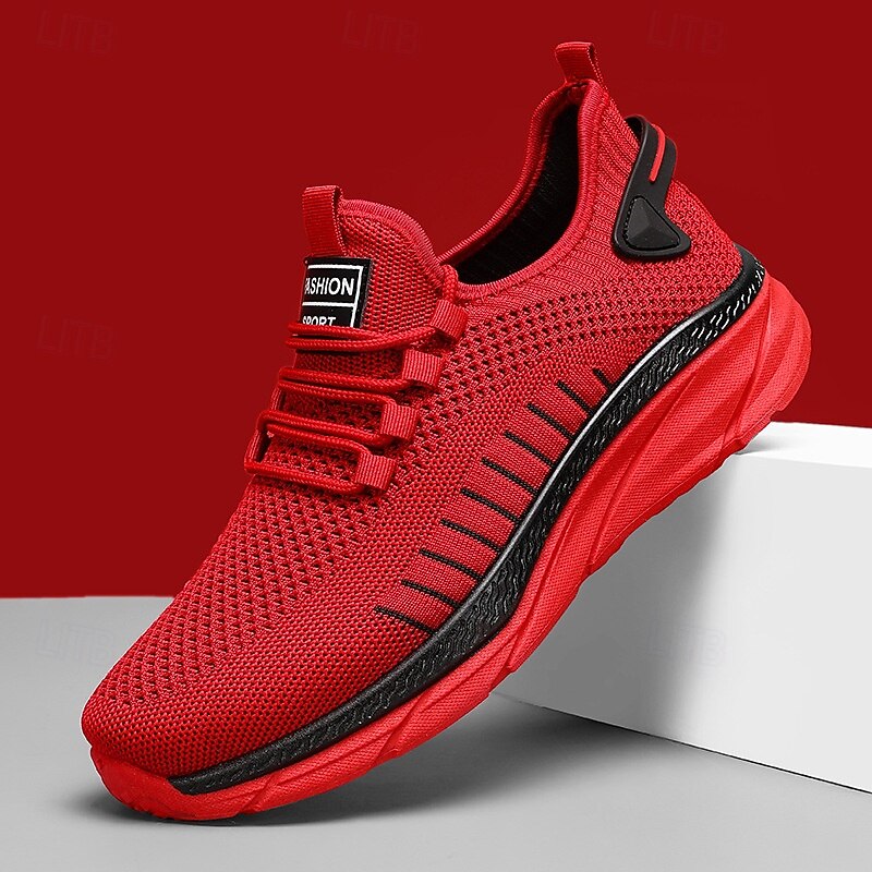Men's Red Breathable Mesh Sneakers – Lightweight Athletic Running Shoes for Casual Wear, Sports and Outdoor Fitness - Main Image