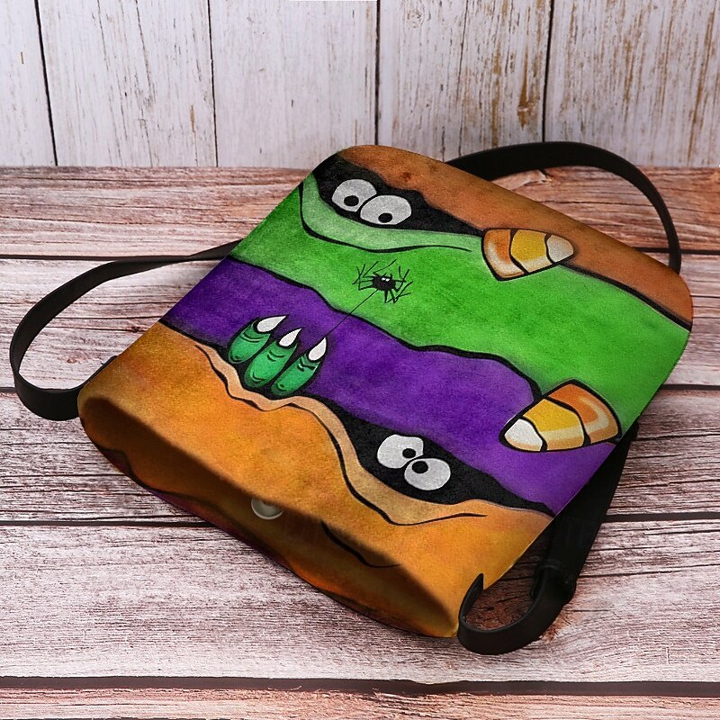 Women's Halloween Crossbody Bag with Candy Corn and Monster Print, Fun Shoulder Handbag for Parties, Festivals, and Daily Use4