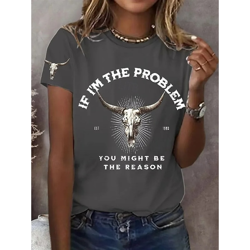 Women's T Shirt Graphic Letter Vintage Stylish Classic Short Sleeve Crew Neck Regular Tops Daily Print Black White Blue Green Gray Summer Spring4