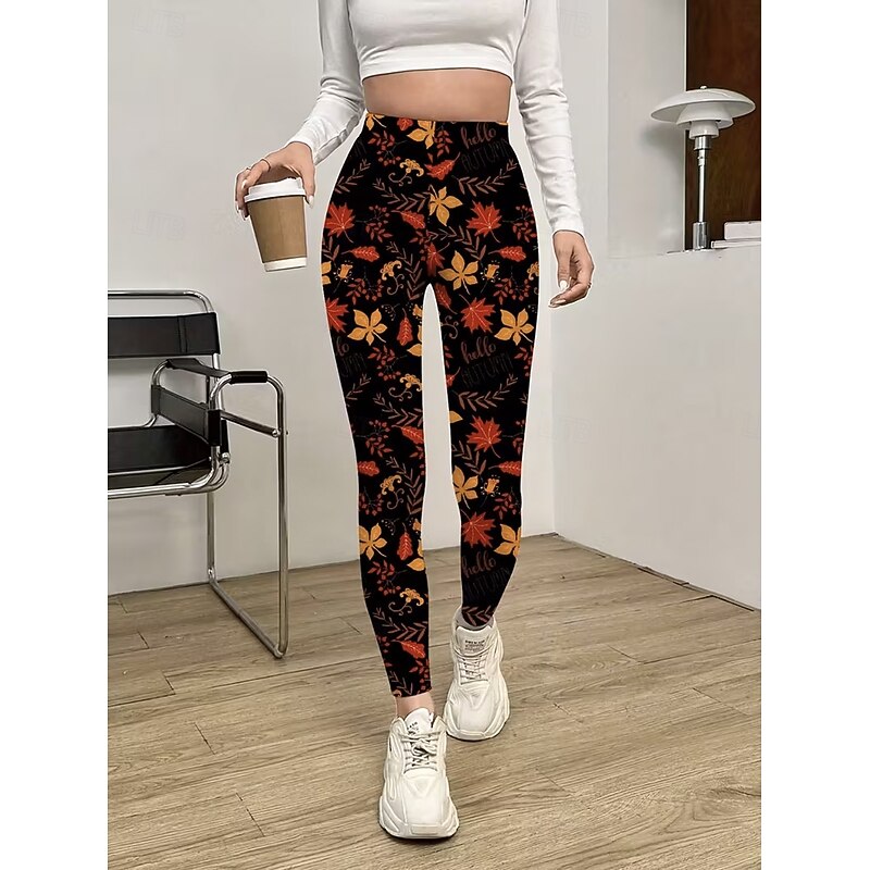 Women's Leggings Vacation Vintage Fashion Full Length High Waist Floral Graphic Printing Thermal Warm Soft Breathable Stretchy Formal Outdoor Vacation Yellow Red Spring Fall Slim Fit2
