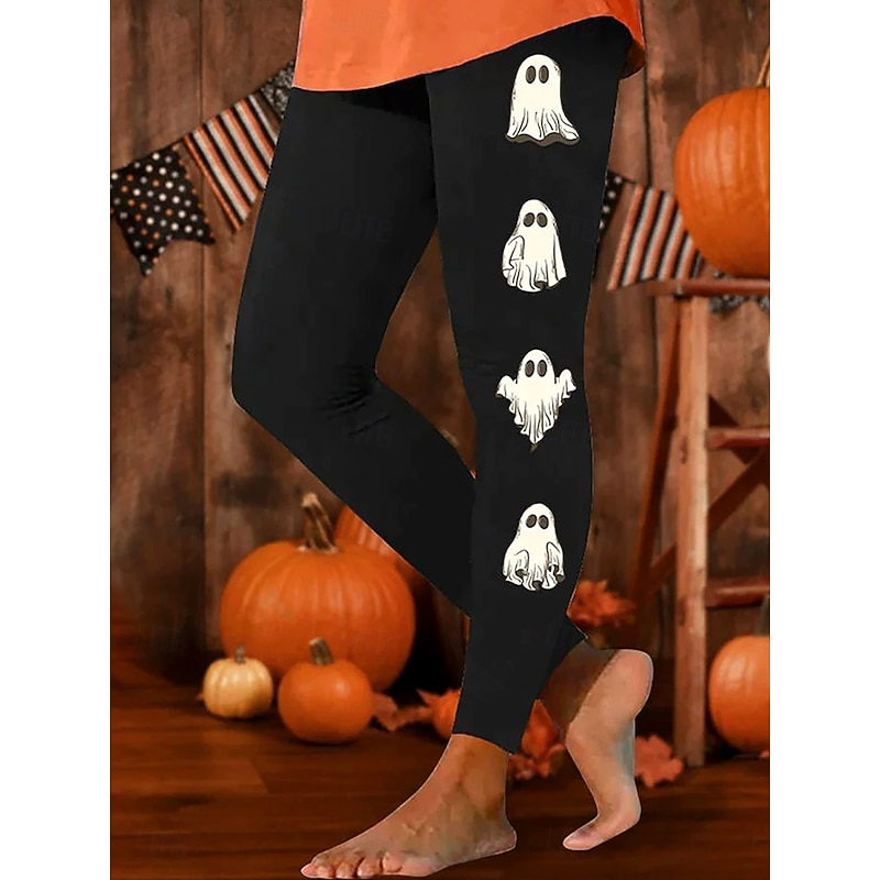 Women's Leggings Vacation Vintage Fashion Full Length High WaistPantsHalloween Graphic Pumpkin Halloween Printing Soft Breathable Stretchy Vacation Street Causal Dark red White / Red White / Black3