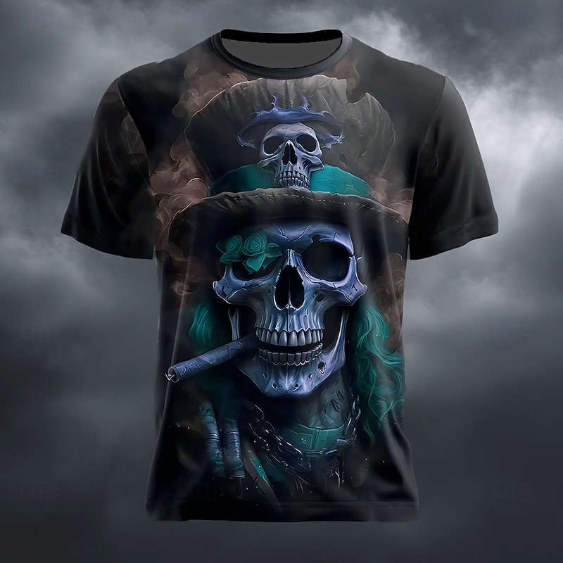 Halloween Men's Optical Illusion 3D Pirate T Shirt Short Sleeve T shirt 3D Print Crew Neck Shirt Exaggerated Designer Horror Party Street Holiday Red Blue Green Summer Spring All Seasons Clothing3