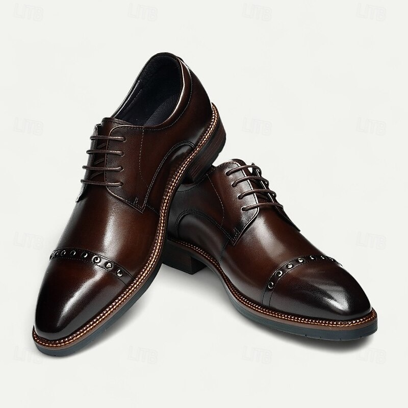 Men's Dark Brown Oxford Dress Shoes Elegant Lace-Up Business Formal Footwear with Stud Detailing for Banquets, Office and Weddings3