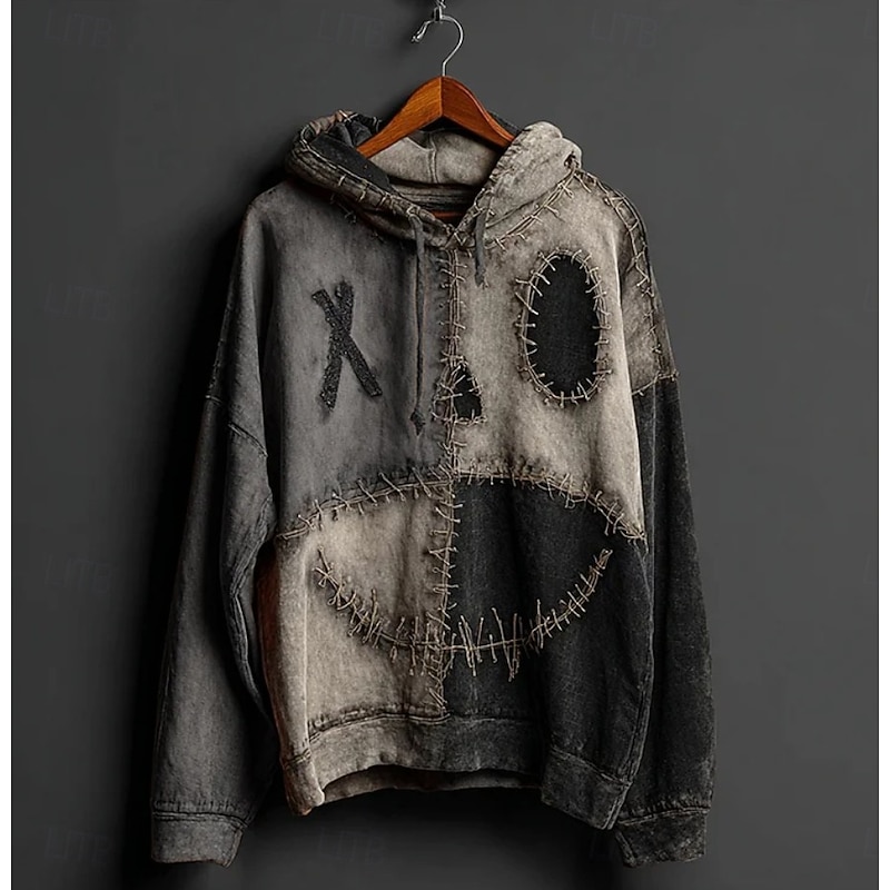 Halloween Women's Pullover Hoodie Sweatshirt Monster Graphic Skull Casual Print Long Sleeve Hooded Street Dailywear Casual Drawstring Patchwork Print Red Purple Orange Green Light Grey Fall Winter2