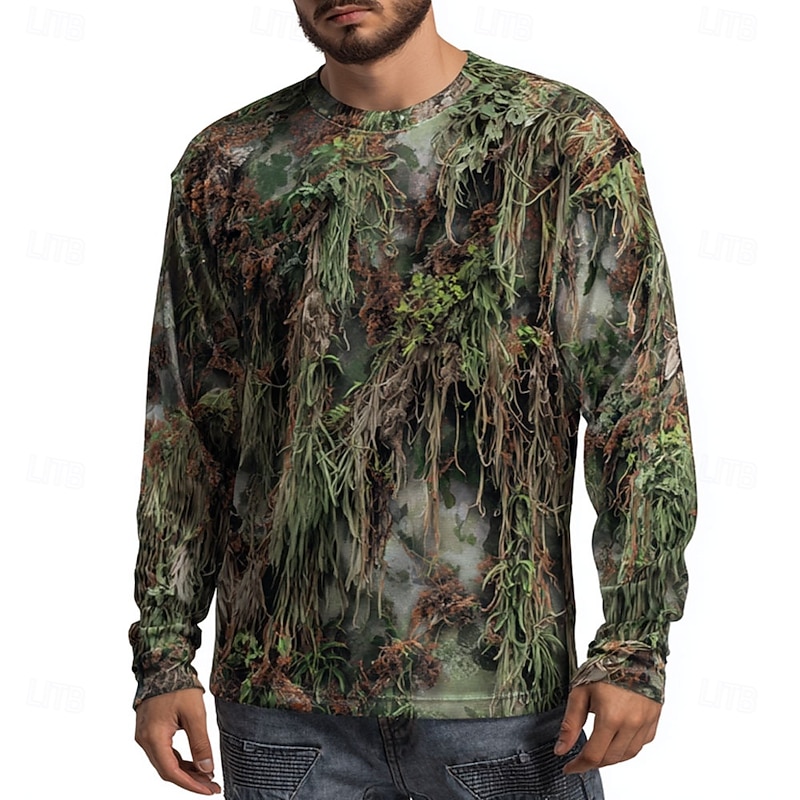 Men's Camo T Shirt Long Sleeve T shirt 3D Print Crew Neck Shirt Fashion Outdoor Street Sports Outdoor Hunting Green 1# Green 2# Green 3# Summer Spring Clothing Apparel S M L XL XXL XXXL2