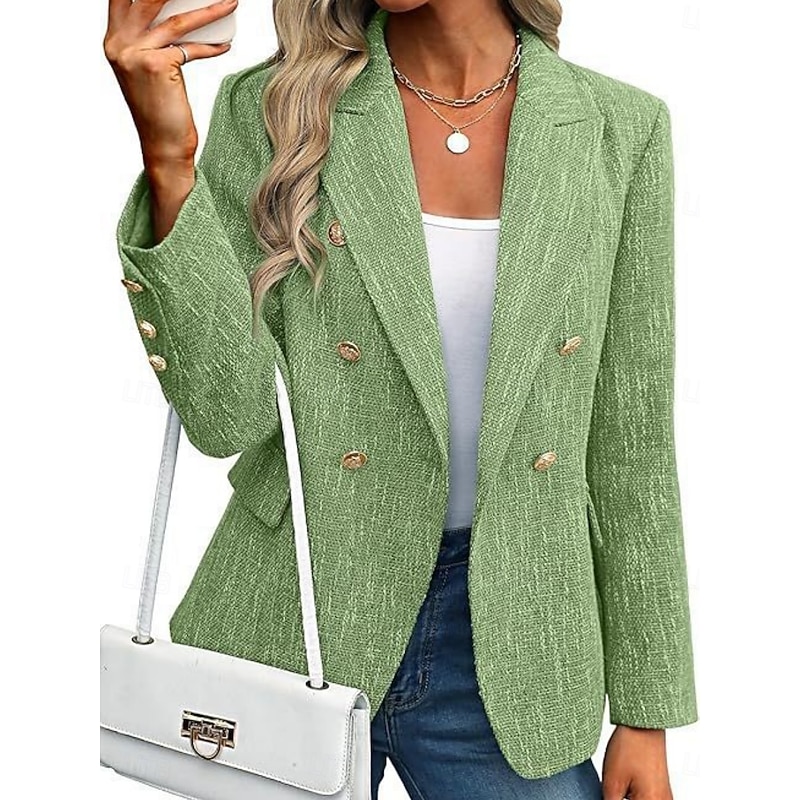 Women's Blazer Comfortable Breathable Pocket Fashion Casual Plaid Office Street Casual Daily Wear Double Breasted Regular Turndown Regular Fit Long Sleeve Outerwear Light Blue Black Pink Fall Winter4