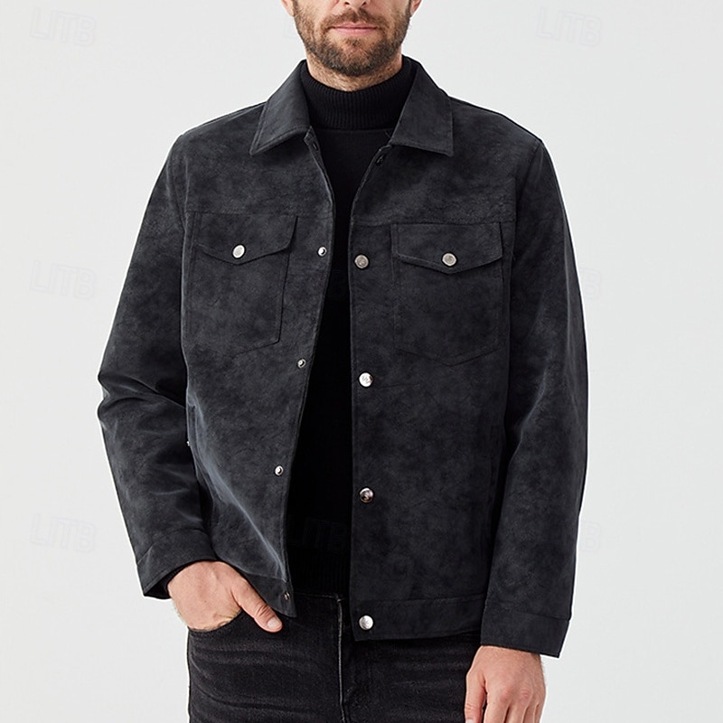Men's Faux Suede Jacket Cargo Jacket Casual Jacket Vacation Daily Wearproof Pocket Fall Winter Plain Fashion Classic Lapel Regular Black Brown Gray Jacket4