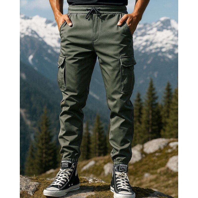 Men's Cargo Pants Hiking Pants Trousers Thermal Pants Winter Outdoor Regular Fit Thermal Warm Bottoms Pocket Elastic Waist Black Army Green Camping / Hiking Running S M L XL XXL4