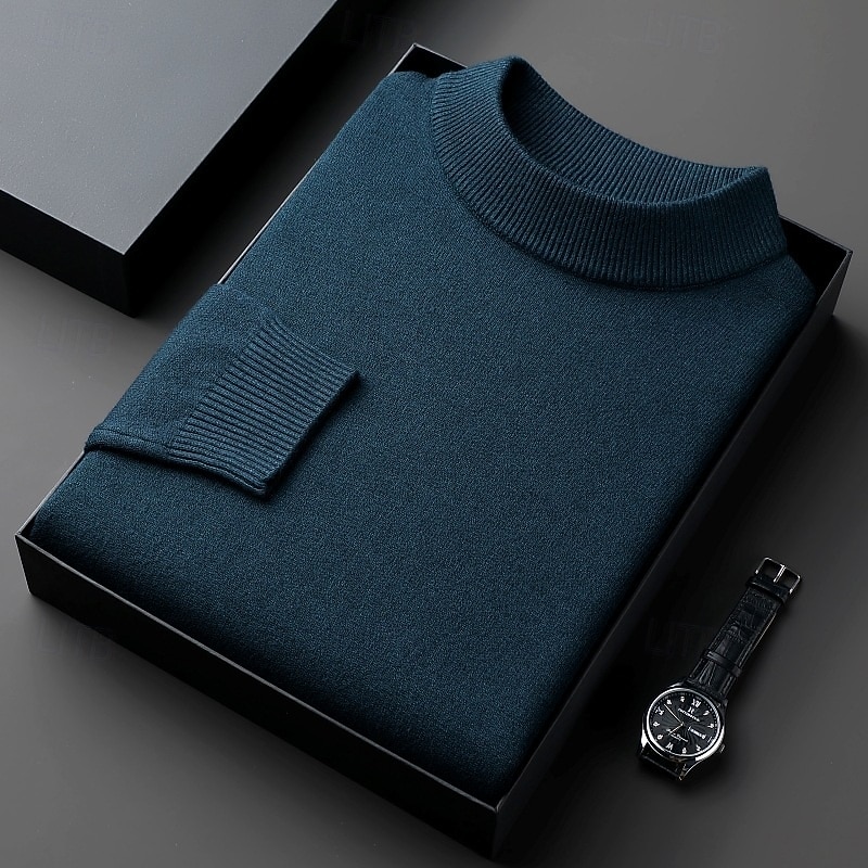 Men's Sweater Pullover Sweater Jumper Ribbed Knit Regular Tops Knitted Slim Fit Solid Color High Neck Knitwear Contemporary Casual Daily Wear Clothing Apparel Fall Camel Black M L XL4