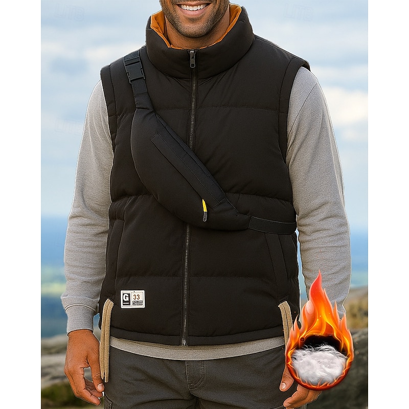 Men's Hiking Jacket Puffer Vest Thermal Vest Sleeveless Top Outdoor Thermal Warm Winter Zipper Polyester Black White Green Hunting Fishing Climbing