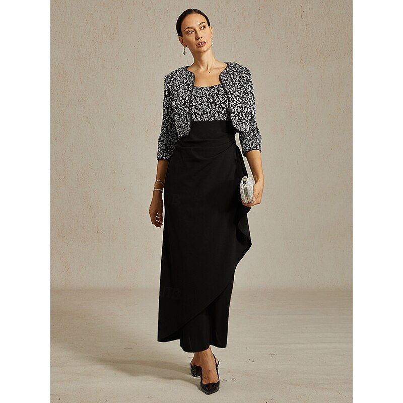 Women's Jacket Dress Sheath Dress Maxi Dress Elegant Formal Semi Formal Evening Party Regular Fit Floral Long Sleeve Crew Neck Black Spring Fall Winter3