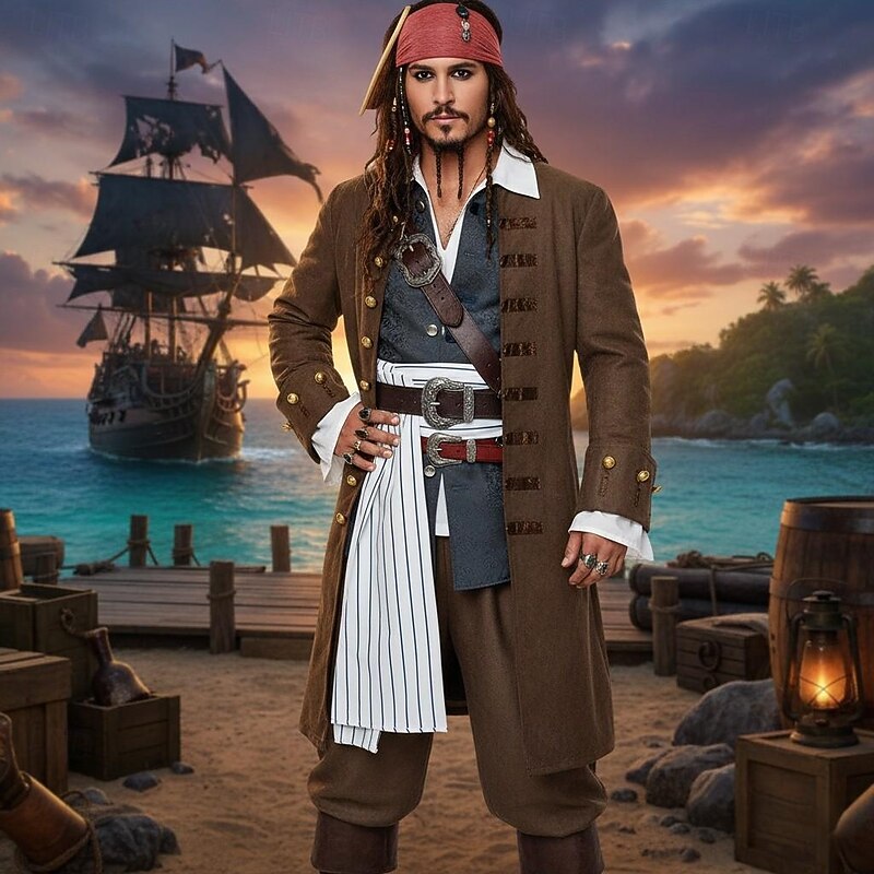 Pirates of the Caribbean Pirate Jack Sparrow Outfits Fancy Dress Cosplay Movie Cosplay for Men's Adults' Halloween Carnival Performance Party