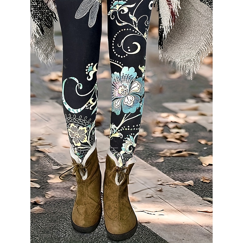 Women's Slacks Leggings Cozy Leggings Vacation Vintage Streetwear Full Length Natural Floral Graphic Animal Elastic Waist Print Comfy Outdoor Comfortable High Elasticity Outdoor Vacation Streetwear3