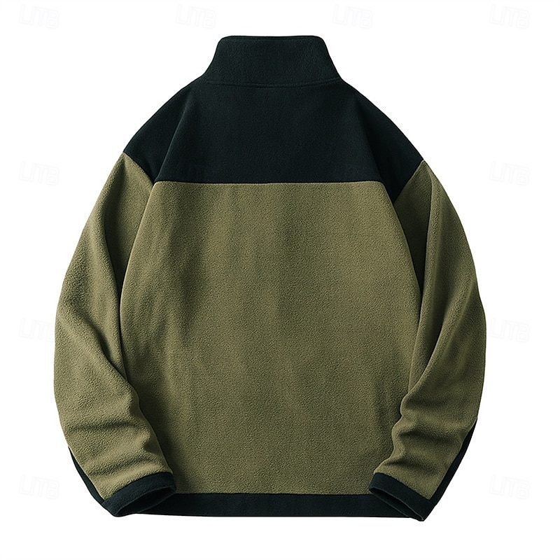 Men's Sweatshirt Fleece Sweatshirt Full Zip Sweatshirt White Army Green Standing Collar Color Block Patchwork Zipper Sports & Outdoor Daily Holiday Polyester Streetwear Basic Casual Fall Winter3