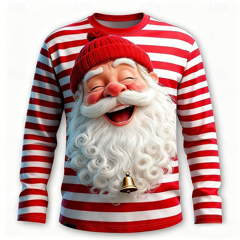 Christmas Men's Santa Claus Funny T Shirt Long Sleeve T shirt 3D Print Crew Neck Shirt Fashion Basic 3D Street Casual Daily Red 3 Red Red 2 Summer Spring Clothing Apparel S M L XL XXL XXXL2