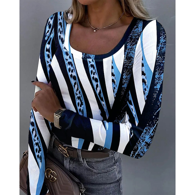 Women's Tunic Graphic Leopard Abstract Vintage Fashion Stylish Long Sleeve Square Neck Regular Tops Daily Print Blue Purple Green Khaki Spring Fall4