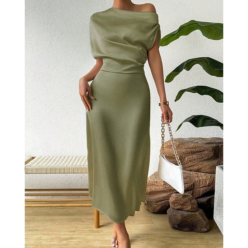 Women's Midi Dress Party Dress Cocktail Dress Satin Dress Elegant Fashion Modern Party Special Occasion Evening Party Regular Fit Plain Sleeveless Crew Neck Black Dusty Blue Green Summer Spring Fall