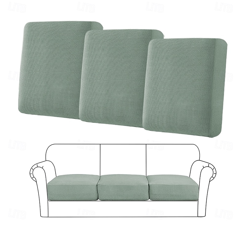 3PCS/1Set Stretch Sofa seat Cushion Cover Slipcover Elastic Couch Armchair 3 Seater Grey Plain Solid Soft Durable Washable