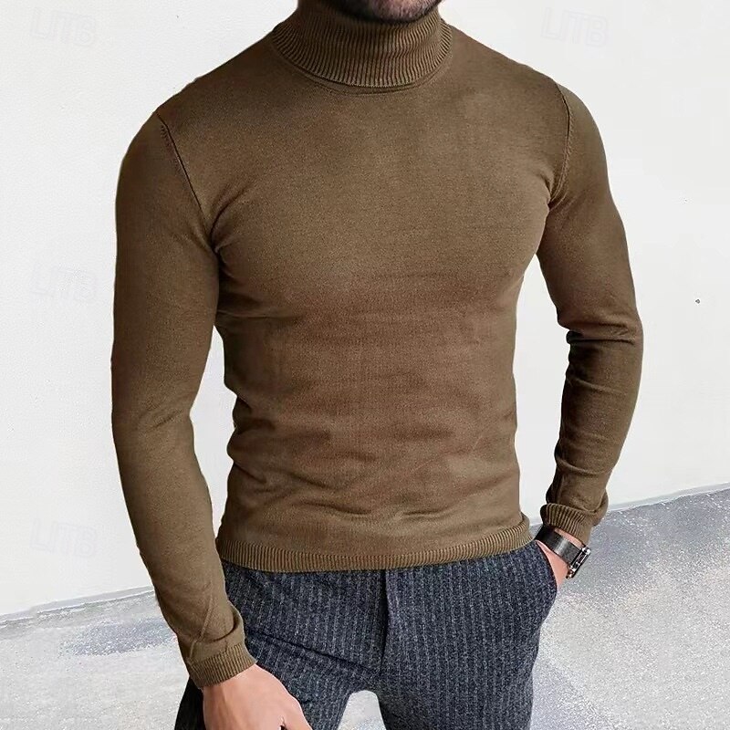 Men's Sweater Pullover Sweater Jumper Ribbed Knit Regular Tops Knitted Slim Fit Plain Turtleneck Knitwear Contemporary Casual Daily Wear Clothing Apparel Fall Winter Black White L XL 2XL