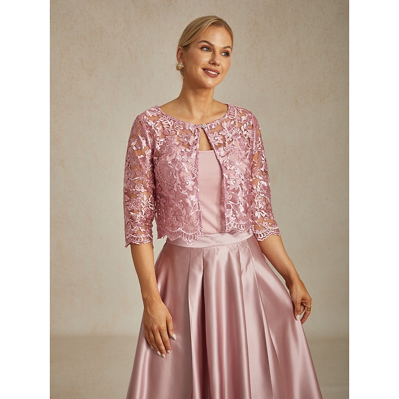 Women's Lace Tops Jacket Floral Elegant Party Crew Neck Crop Tops Wedding Guest Party Evening Wear Lace Embroidered Blush Pink Summer Spring Fall4