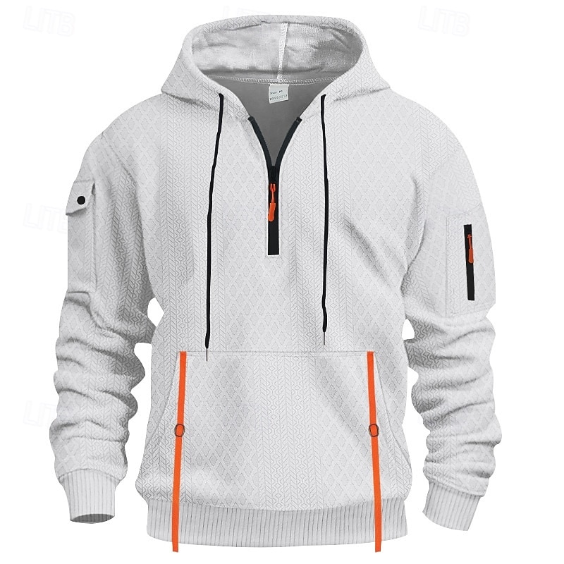 Men's Hoodie Quarter Zip Hoodie Tactical Hoodie Black White Army Green Khaki Gray Hooded Plain Zipper Textured Sports & Outdoor Casual Daily Streetwear Cool Sportswear Spring &  Fall Clothing Apparel3