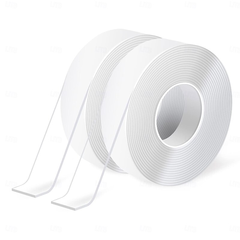 2 Pack Nano Double Sided Tape 16.5ft Heavy Duty Adhesive Mounting Tape,Clear & Tough Sticky Poster Wall Tape,Multipurpose Tape Picture Hanging Strips for Home Office(5m)