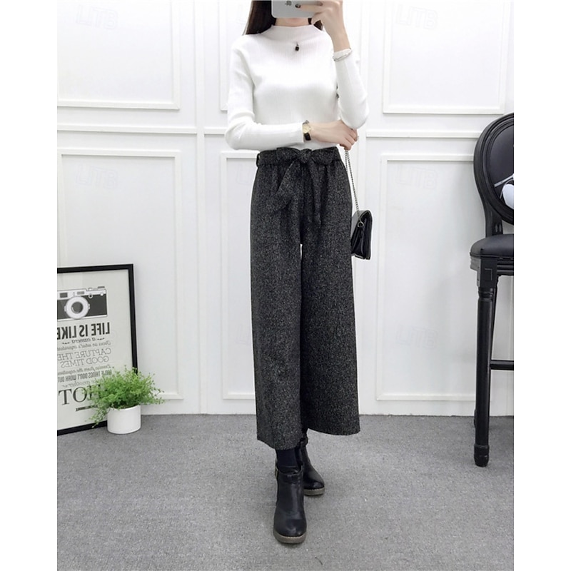 Women's Chinos Straight Streetwear Casual Ankle-Length Medium Waist Plain Elastic Waist Comfortable Micro-elastic Outdoor Going out Weekend Light Gray Dark-Gray Black Fall Winter Regular Fit3