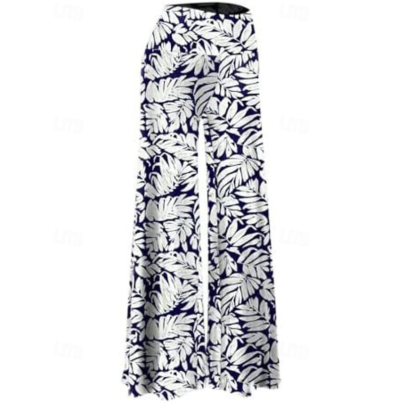 Women's Culottes Wide Leg Chinos Streetwear Casual Full Length Medium Waist Floral Elastic Waist Printing Comfy Stretchy Vacation Street Daily Dark Gray White Dark navy Khaki Fall Winter Regular Fit