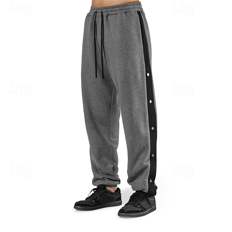 Men's Sweatpants Tear Away Pants Trousers Drawstring Pocket Elastic Waist Color Block Comfort Sports Outdoor Daily Fashion Casual Black Light Grey Micro-elastic2